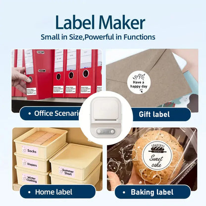 Support 12-57mm Width Mini Thermal Label Printer Self-adhesive Paper Portable Inkless Printer Bluetooth Sticker Tag Label Maker
