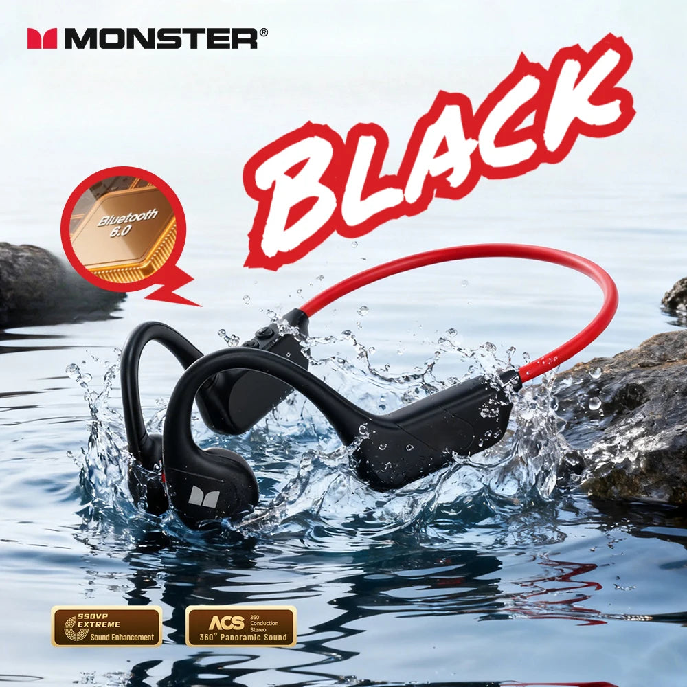 Monster XB01 Bone Conduction Bluetooth 6.0 Headphone HiFi Stereo Wireless Earphones IP56 Dust/Water Resistance Sports Earhook