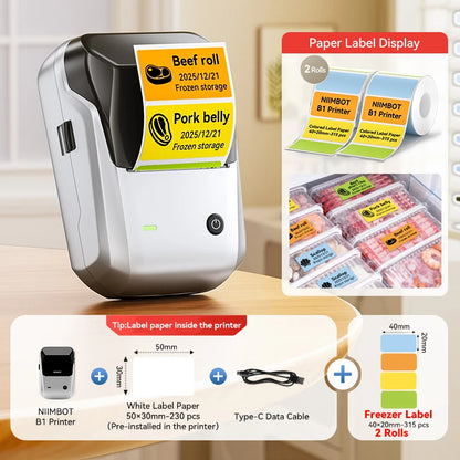 Niimbot B1 Wireless Thermal Label Printer Food Tag Barcode Price Small Business 20-50mm Print Width Label Machine for Home