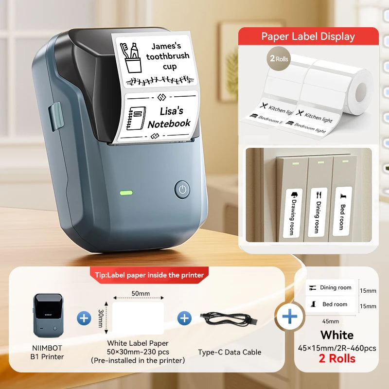 Niimbot B1 Wireless Thermal Label Printer Food Tag Barcode Price Small Business 20-50mm Print Width Label Machine for Home