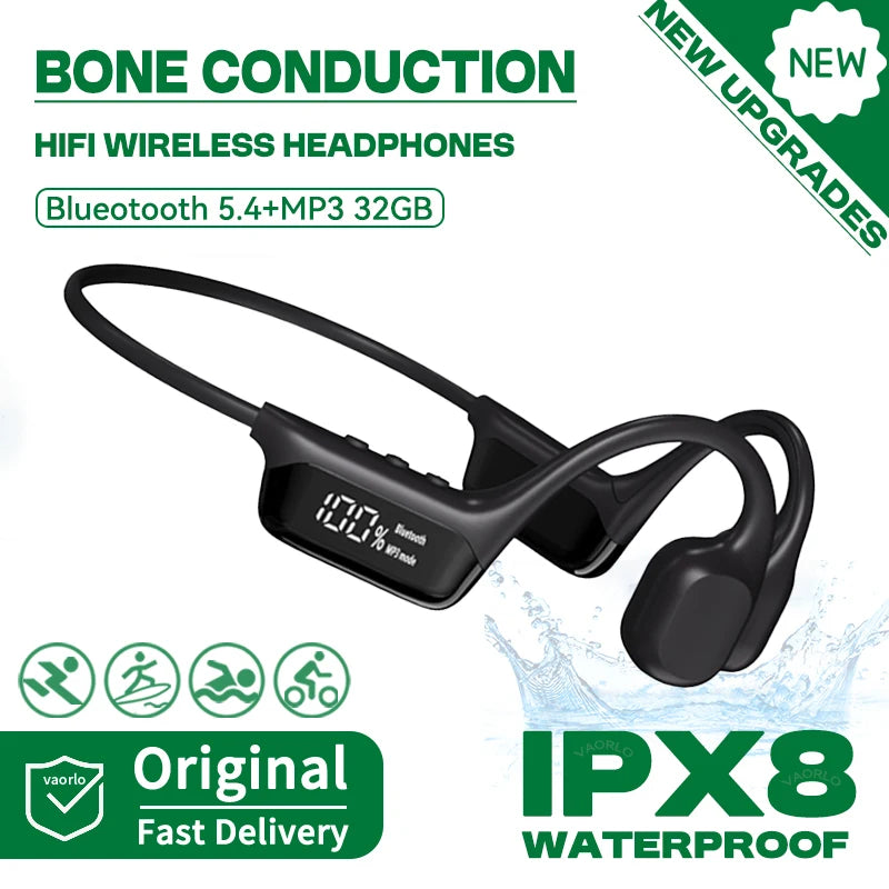 S10 Bluetooth 5.4 True Bone Conduction Headphone HIFI Music Headset 32GB MP3 Player LED Digital Display IPX8 Waterproof For Swim