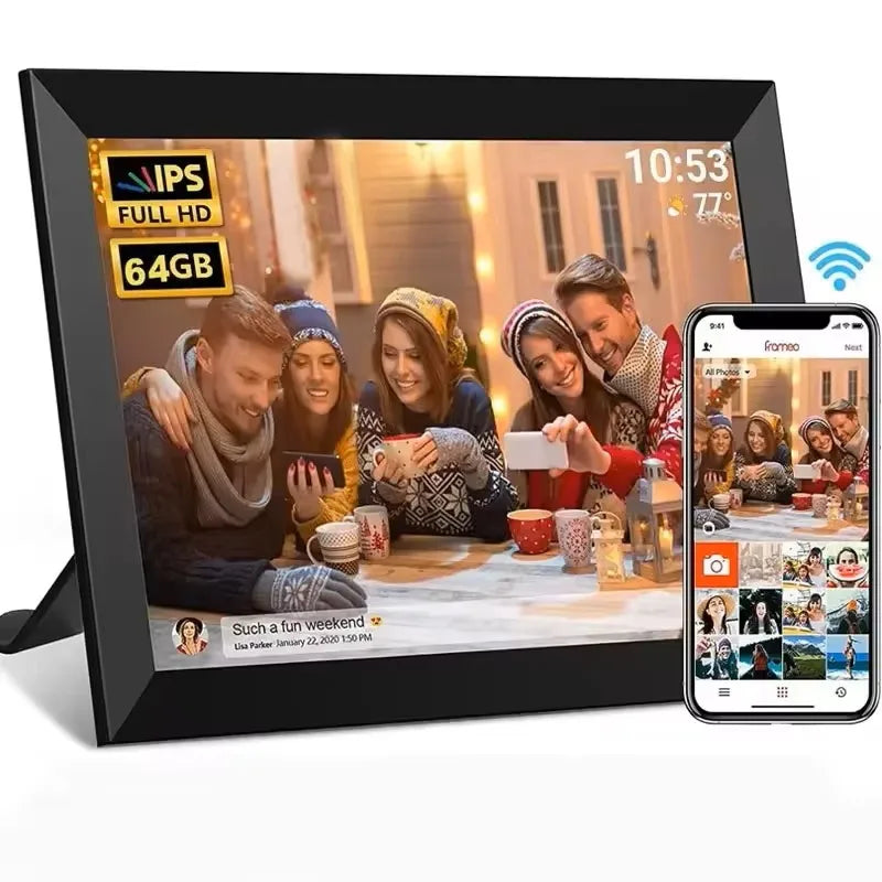 Frameo Digital Picture Frame 10.1 Inch 64GB Smart WiFi digital photo frame with 1280x800 IPS HD Touch Screen Wall Mountable