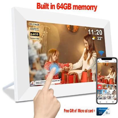 Frameo Digital Picture Frame 10.1 Inch 64GB Smart WiFi digital photo frame with 1280x800 IPS HD Touch Screen Wall Mountable