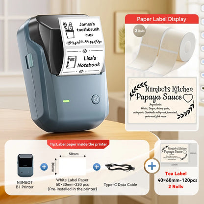 Niimbot B1 Wireless Thermal Label Printer Food Tag Barcode Price Small Business 20-50mm Print Width Label Machine for Home