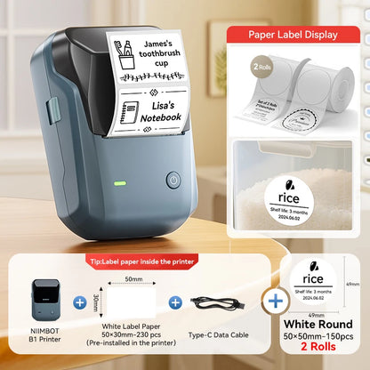 Niimbot B1 Wireless Thermal Label Printer Food Tag Barcode Price Small Business 20-50mm Print Width Label Machine for Home
