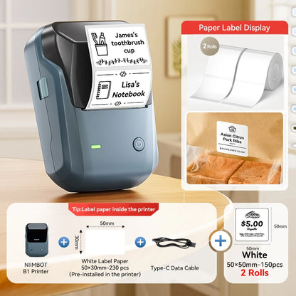 Niimbot B1 Wireless Thermal Label Printer Food Tag Barcode Price Small Business 20-50mm Print Width Label Machine for Home