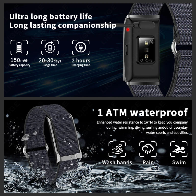 LIGE Smart Watch Heart Rate Blood Pressure Monitor Pedometer Sports Fitness Tracker Electronic Bracelet Men Women Smartwatch Man