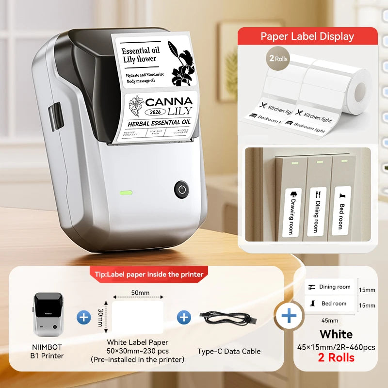 Niimbot B1 Wireless Thermal Label Printer Food Tag Barcode Price Small Business 20-50mm Print Width Label Machine for Home