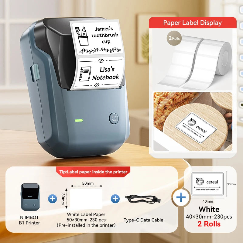 Niimbot B1 Wireless Thermal Label Printer Food Tag Barcode Price Small Business 20-50mm Print Width Label Machine for Home