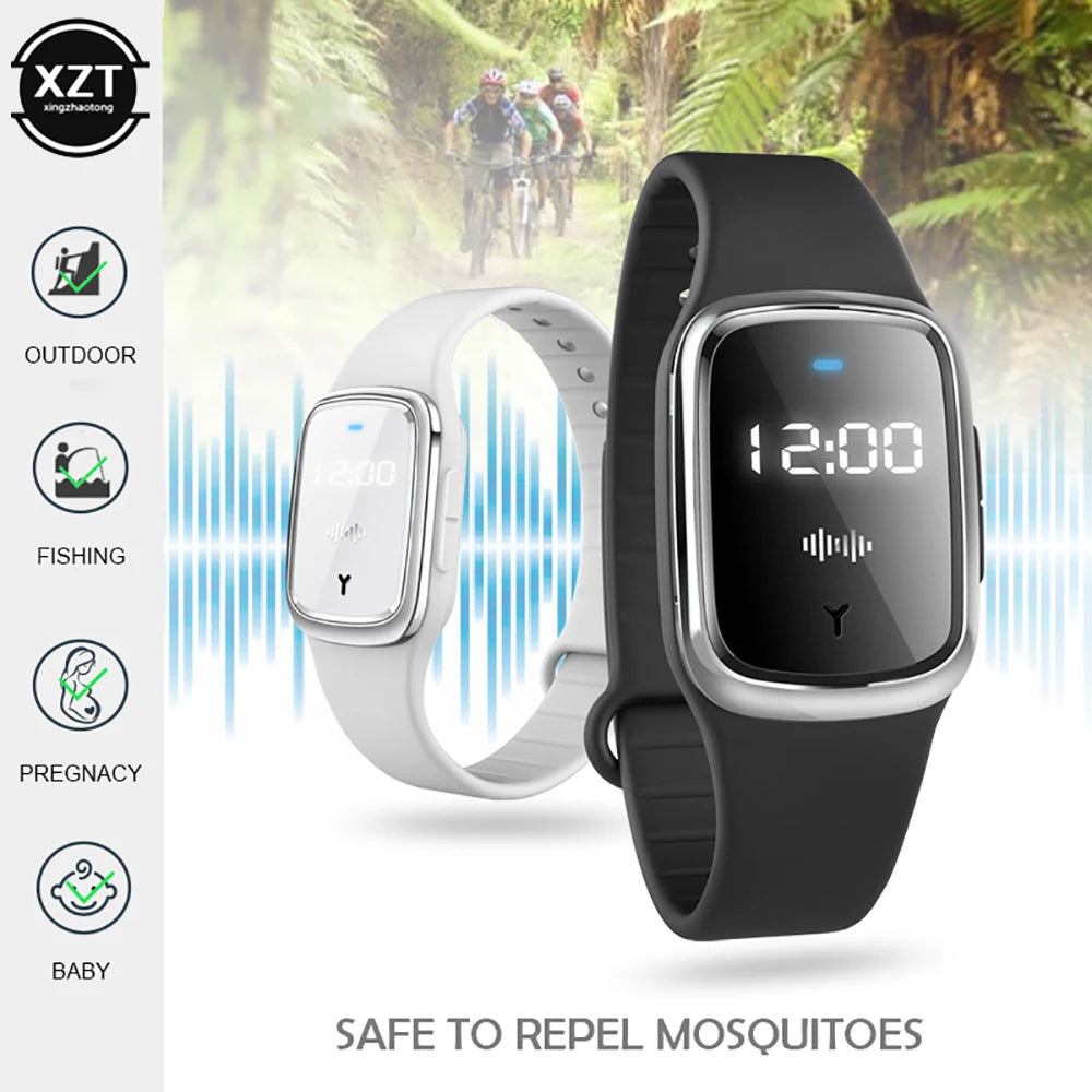 New Ultrasonic Mosquito Repellent Bracelet Summer Outdoor Anti-Mosquito Wristband with Time Display Watch