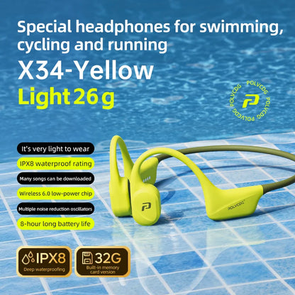 POLVCDG x34 Bone Conduction Swimming Earphones Silicone Head 32GB Memory IPX8 Waterproof 26g Sports Climbing Earphones
