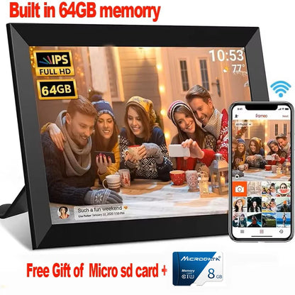 Frameo Digital Picture Frame 10.1 Inch 64GB Smart WiFi digital photo frame with 1280x800 IPS HD Touch Screen Wall Mountable