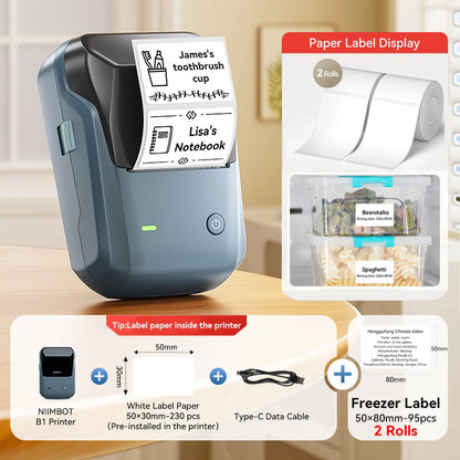 Niimbot B1 Wireless Thermal Label Printer Food Tag Barcode Price Small Business 20-50mm Print Width Label Machine for Home