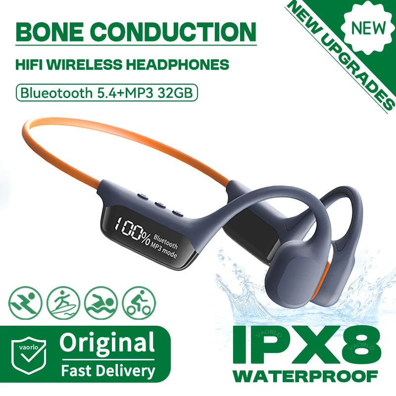 S10 Bluetooth 5.4 True Bone Conduction Headphone HIFI Music Headset 32GB MP3 Player LED Digital Display IPX8 Waterproof For Swim