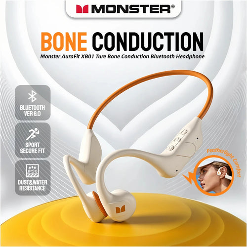 Monster XB01 Bone Conduction Bluetooth 6.0 Headphone HiFi Stereo Wireless Earphones IP56 Dust/Water Resistance Sports Earhook