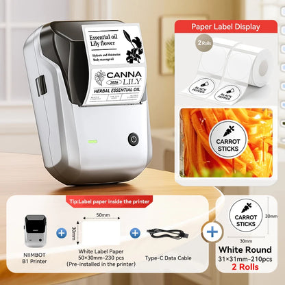 Niimbot B1 Wireless Thermal Label Printer Food Tag Barcode Price Small Business 20-50mm Print Width Label Machine for Home