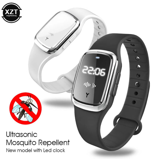 New Ultrasonic Mosquito Repellent Bracelet Summer Outdoor Anti-Mosquito Wristband with Time Display Watch