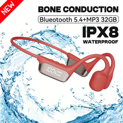 S10 Bluetooth 5.4 True Bone Conduction Headphones IPX8 Waterproof DT5.0 MP3 Built-in 32GB Memory LED Digital Display For Swiming
