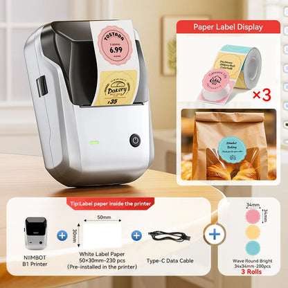 Niimbot B1 Wireless Thermal Label Printer Food Tag Barcode Price Small Business 20-50mm Print Width Label Machine for Home